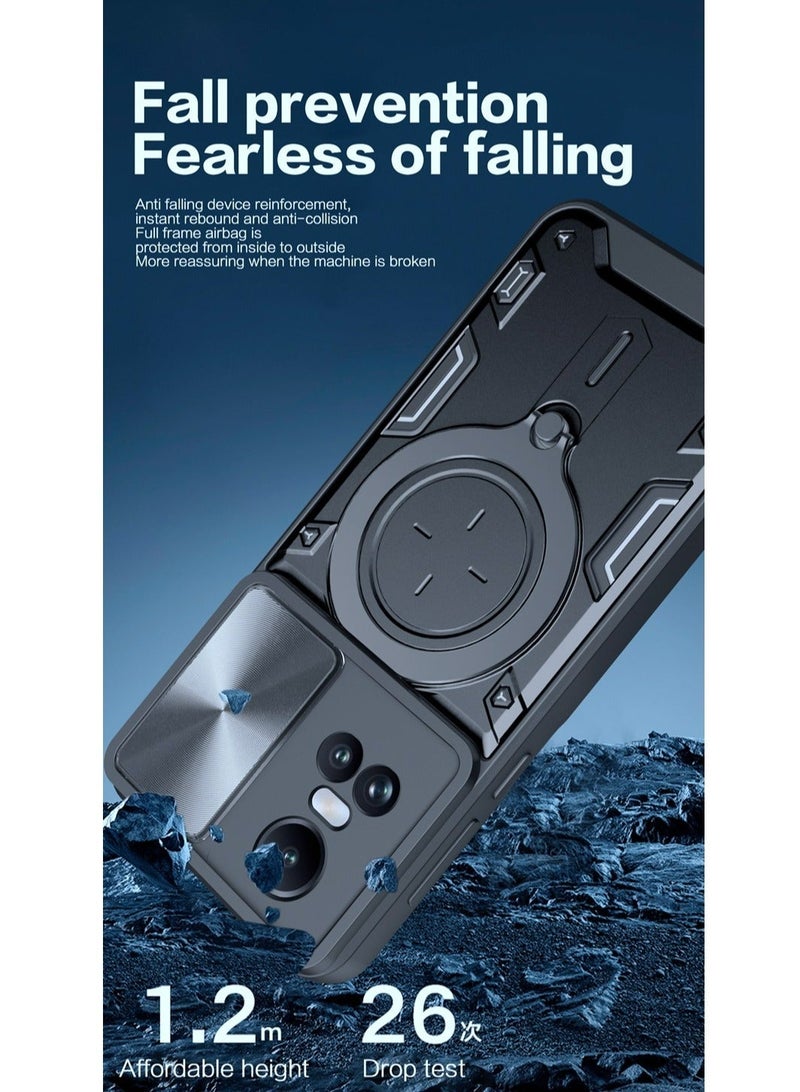TEAM LUXURY OPPO Reno 10 5G / Reno 10 Pro 5G Black Mobile Phone Case Cover, Slide Camera Lens Cover, 360°Rotating Kickstand Ring, Bumper Shockproof Phone Case，Compatible with Car Magnetic Mount  - Image 3
