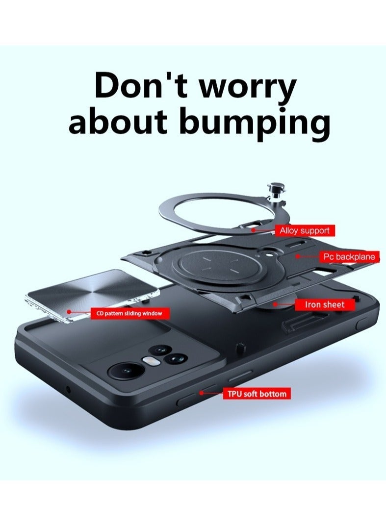 TEAM LUXURY OPPO Reno 10 5G / Reno 10 Pro 5G Black Mobile Phone Case Cover, Slide Camera Lens Cover, 360°Rotating Kickstand Ring, Bumper Shockproof Phone Case，Compatible with Car Magnetic Mount  - Image 4
