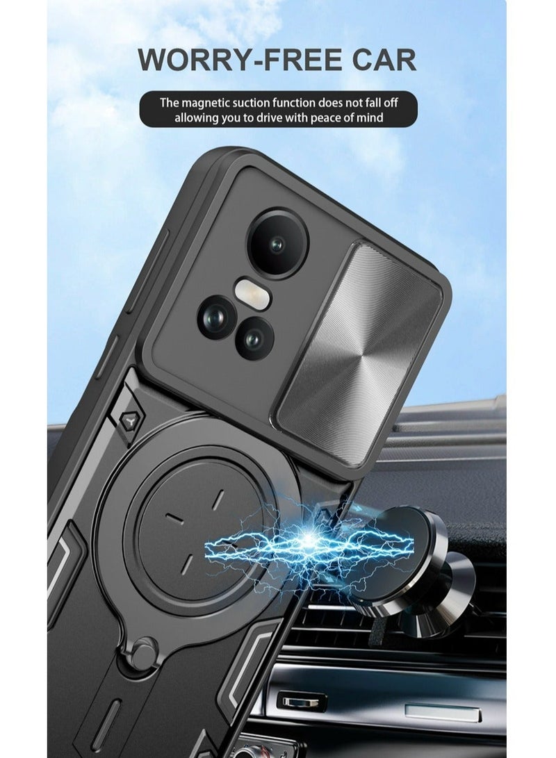TEAM LUXURY OPPO Reno 10 5G / Reno 10 Pro 5G Black Mobile Phone Case Cover, Slide Camera Lens Cover, 360°Rotating Kickstand Ring, Bumper Shockproof Phone Case，Compatible with Car Magnetic Mount  - Image 5