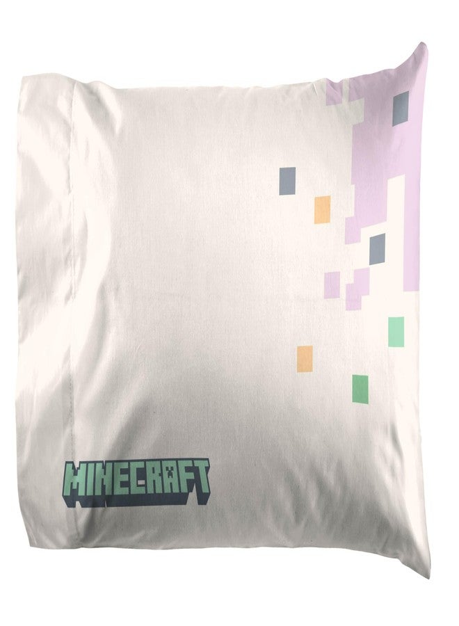 Jay Franco Kids Sheet Set with Fitted, Flat Sheets & Pillow Cover - Ultra-Soft Bedding with Pillowcase for Room Decor, Pink - Minecraft, 4 Piece Full - Image 4