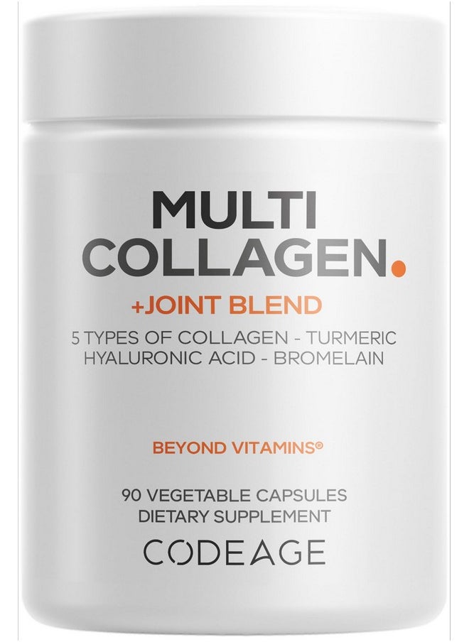 Codeage Codeage Multi Collagen Protein + Joint Blend Supplement, Hyaluronic Acid, Bromelain, Turmeric, Ginger, Boswellia, Astaxanthin - Hydrolyzed Bovine Collagen - 5 Collagen Types - Non-GMO - 90 Capsules  - Image 1
