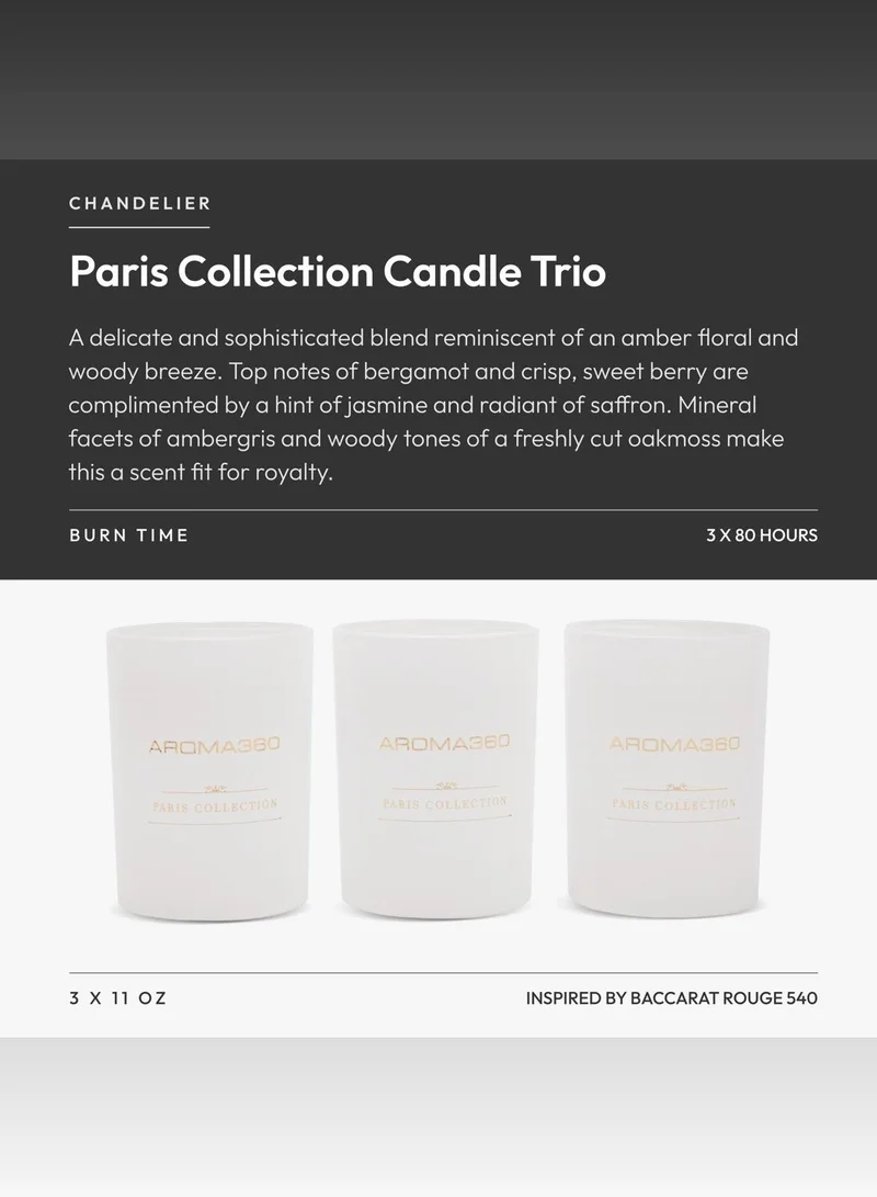 Aroma360  Chandelier - Paris Collection Candle Trio - Scented Candles w/Essential Oils - Bergamot, Jasmine, Saffron & Sweet Berry - Soy Candles - 80hr Burn - Set of 3  | Best Price UAE