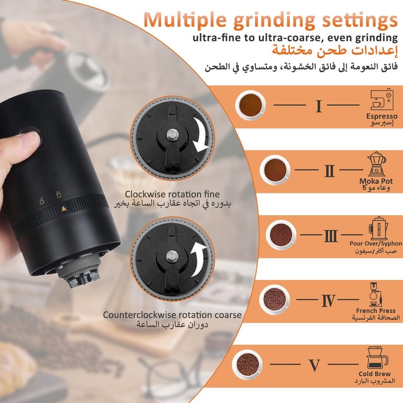 ANYOUI , Coffee Grinder, Portable Electric Burr Coffee Grinder, , Compact Automatic Conical Burr Grinder Coffee Bean Grinder, Adjustable Grind Setting, USB Rechargeable - Image 3