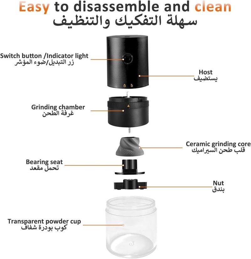 ANYOUI , Coffee Grinder, Portable Electric Burr Coffee Grinder, , Compact Automatic Conical Burr Grinder Coffee Bean Grinder, Adjustable Grind Setting, USB Rechargeable - Image 2