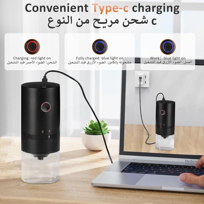 ANYOUI , Coffee Grinder, Portable Electric Burr Coffee Grinder, , Compact Automatic Conical Burr Grinder Coffee Bean Grinder, Adjustable Grind Setting, USB Rechargeable - Image 5