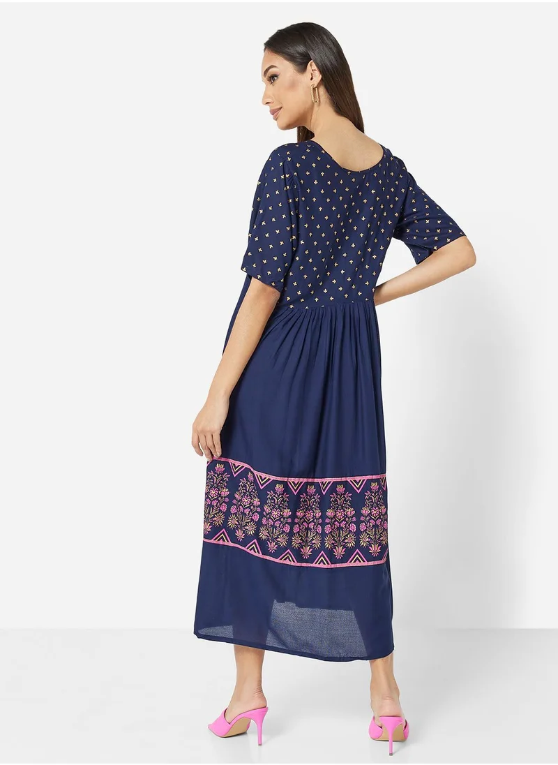 HANA & SARA SHORT PRINTED BUTTON JALABIYA DRESS