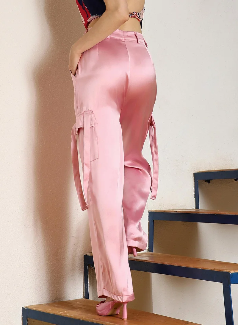 PINACOLADA  Women's Blush Pink Boxy Satin Cargo Pants for Women | Best Price UAE