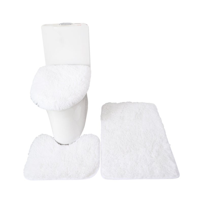 3PCS Bath Mat Toilet Lid Cover U-Shaped Rug Non Slip Soft Floor Rug Water Absorbent Solid Door Mat Bathroom Rug Carpet Seat Cover Rug Set - Image 1