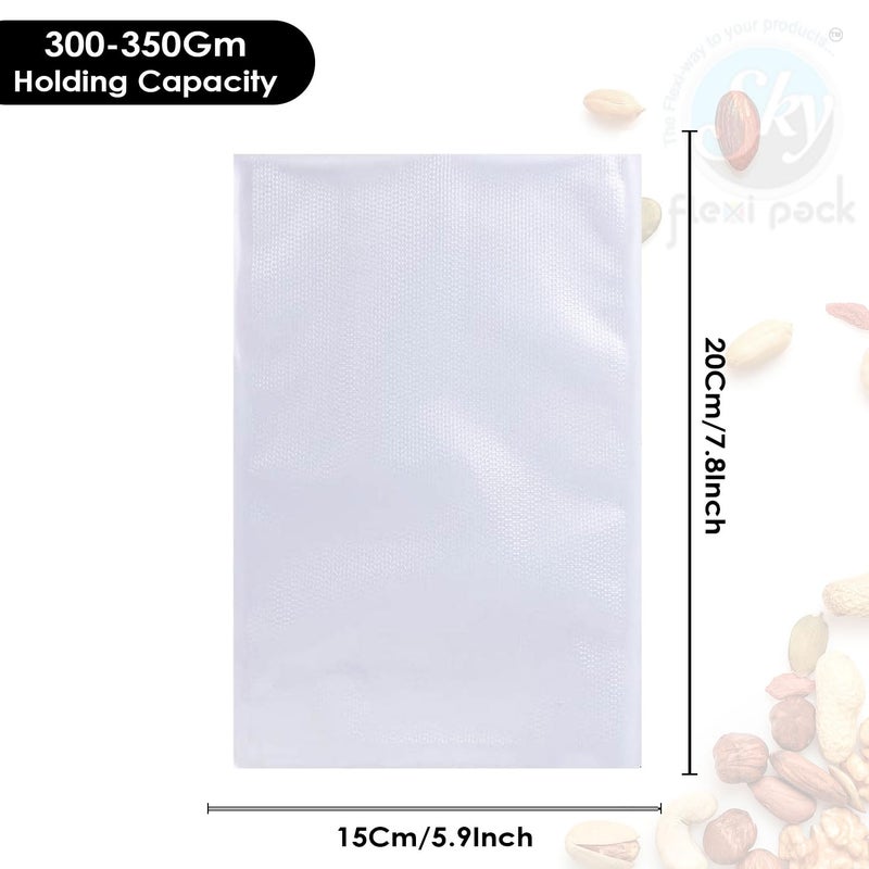 SKY FLEXI PACK Vacuum Pouch 15cm x 20cm Pack of 100 Dotted Embossed BPA Free Microwaveable Transparent Food Storage Vacuum Bags with 90 Micron Thickness Capacity Approx 300350gm - Image 2