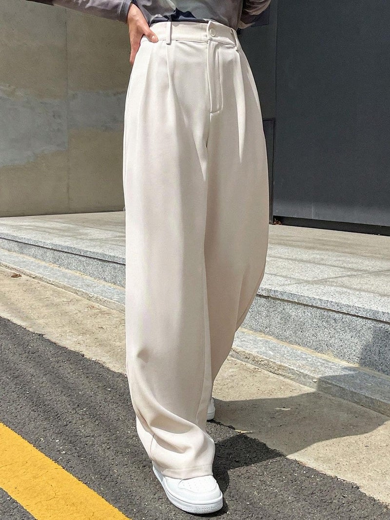 KOTTY Women's High Rise Viscose Rayon Straight Fit Korean Trouser(White,32) - Image 5