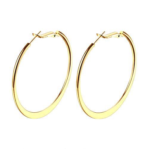 GSLAOZ Hoop Earrings, 18K Gold Plated Flattende Hoops Earrings for Women - Image 1