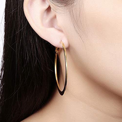 GSLAOZ Hoop Earrings, 18K Gold Plated Flattende Hoops Earrings for Women - Image 2
