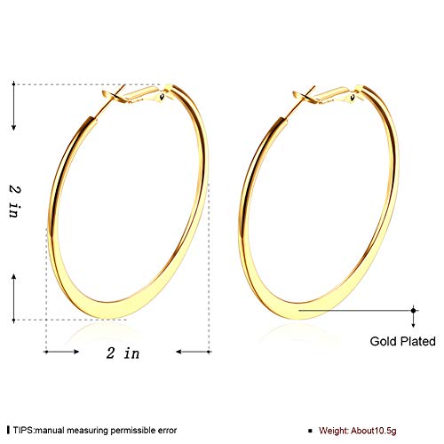 GSLAOZ Hoop Earrings, 18K Gold Plated Flattende Hoops Earrings for Women - Image 3