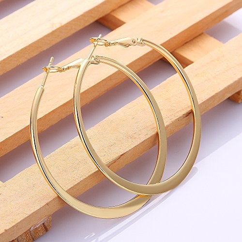 GSLAOZ Hoop Earrings, 18K Gold Plated Flattende Hoops Earrings for Women - Image 4