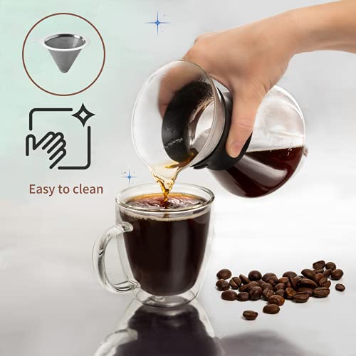Mixpresso Pour Over Coffee Maker Set Glass Carafe Borosilicate White Protective Silicone Sleeve, Pour Over Coffee Dripper Brewer With Double-layer Stainless Steel Filter 13.5 Oz - Image 5