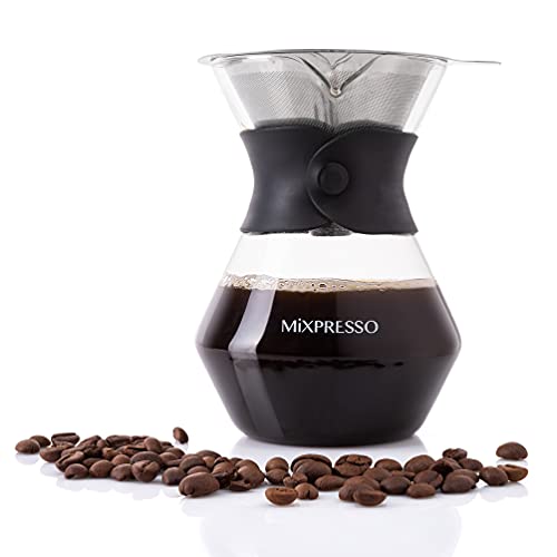Mixpresso Pour Over Coffee Maker Set Glass Carafe Borosilicate White Protective Silicone Sleeve, Pour Over Coffee Dripper Brewer With Double-layer Stainless Steel Filter 13.5 Oz - Image 1