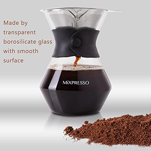 Mixpresso Pour Over Coffee Maker Set Glass Carafe Borosilicate White Protective Silicone Sleeve, Pour Over Coffee Dripper Brewer With Double-layer Stainless Steel Filter 13.5 Oz - Image 4