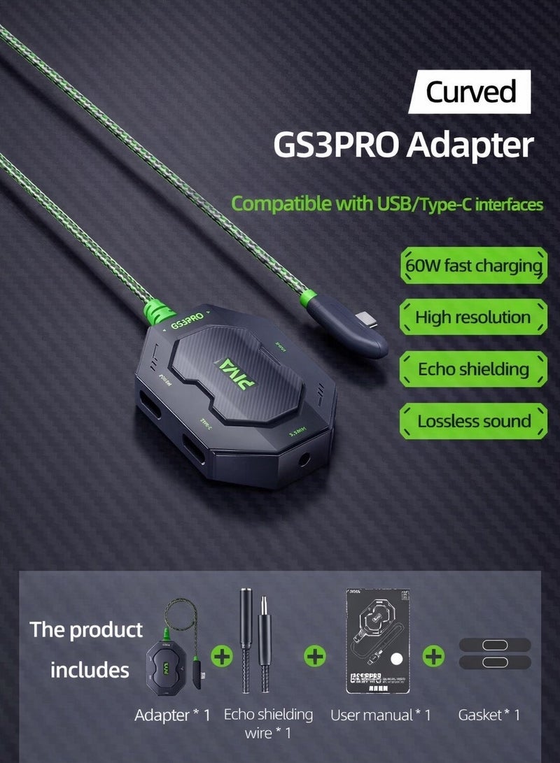 PIVA GS3 Pro 4-in-1 USB-C Audio and Charging Converter Adapter Dongle, Type-C Hub USB Hub, High Resolution, 60W Fast Charging for Gaming and Live Streaming, for RedMagic, iPad, iPhone 15/16/17 Series, Android (Elbow L Style) - Image 3