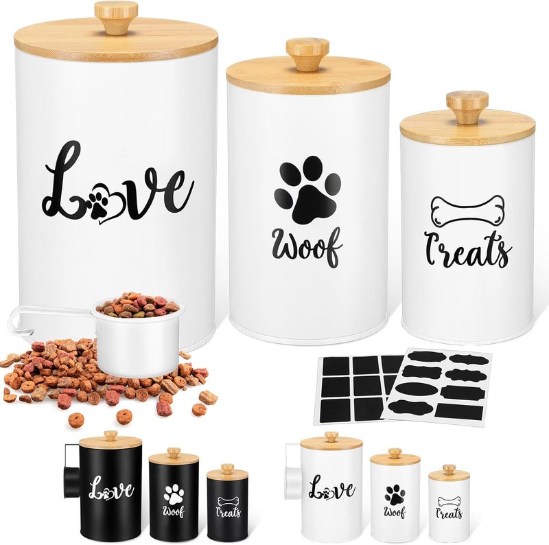 Tioncy Dog Treat Container Set of 3 with Bamboo Lids and Spoon Airtight Metal Dog Treat Jars with DIY Labels Pen Large Pet Cookie Snack Food Storage Container for Kitchen Counter(White) - Image 1