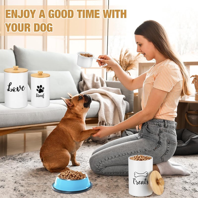 Tioncy Dog Treat Container Set of 3 with Bamboo Lids and Spoon Airtight Metal Dog Treat Jars with DIY Labels Pen Large Pet Cookie Snack Food Storage Container for Kitchen Counter(White) - Image 4