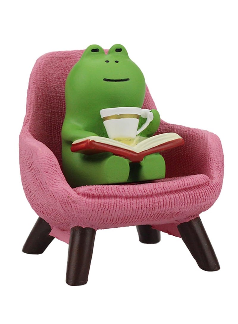 Bukela Miniature Frog Figurines - Funny Frog Sculpture for Shelf, Desk Decoration - Frog Desk Accessories - Perfect Cute Frog Gift for Frog Lovers(Pink Sofa) - Image 1