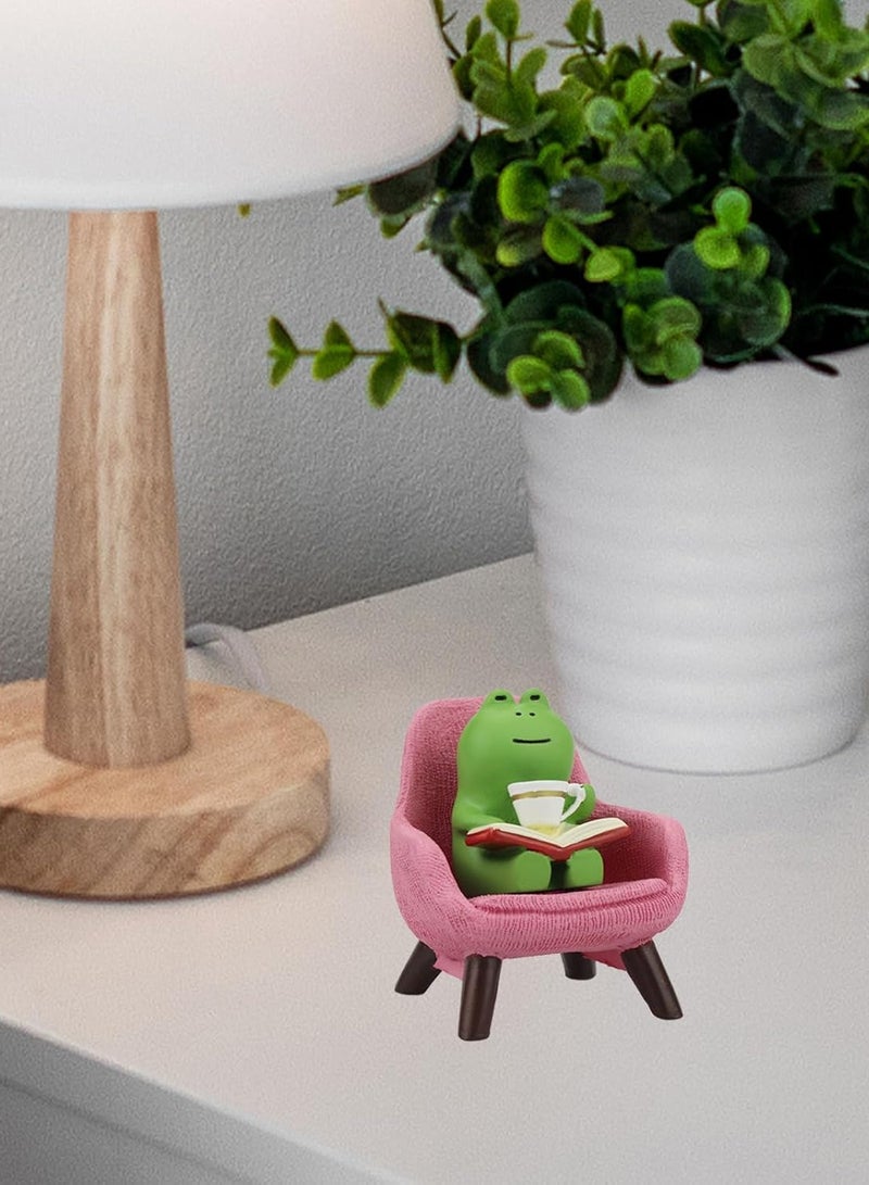 Bukela Miniature Frog Figurines - Funny Frog Sculpture for Shelf, Desk Decoration - Frog Desk Accessories - Perfect Cute Frog Gift for Frog Lovers(Pink Sofa) - Image 2