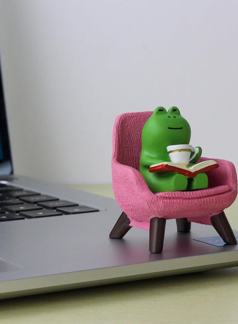 Bukela Miniature Frog Figurines - Funny Frog Sculpture for Shelf, Desk Decoration - Frog Desk Accessories - Perfect Cute Frog Gift for Frog Lovers(Pink Sofa) - Image 3