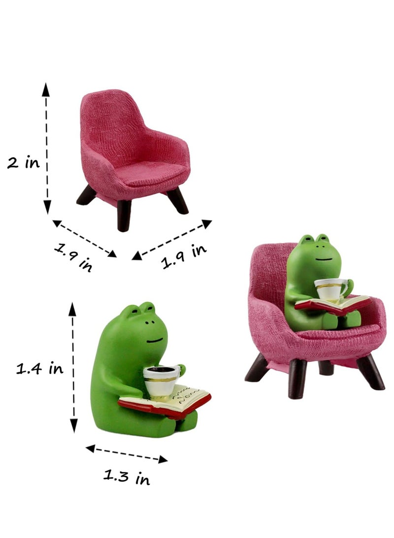 Bukela Miniature Frog Figurines - Funny Frog Sculpture for Shelf, Desk Decoration - Frog Desk Accessories - Perfect Cute Frog Gift for Frog Lovers(Pink Sofa) - Image 4