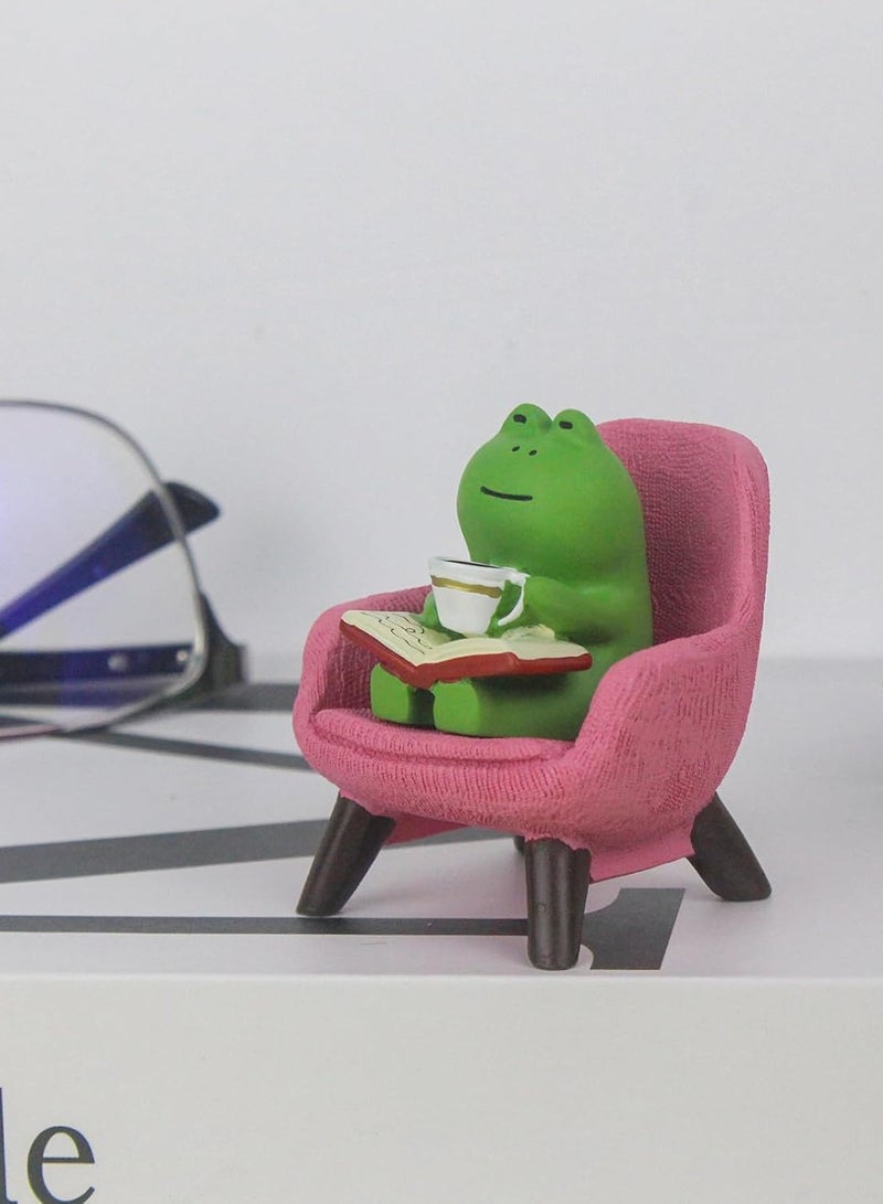 Bukela Miniature Frog Figurines - Funny Frog Sculpture for Shelf, Desk Decoration - Frog Desk Accessories - Perfect Cute Frog Gift for Frog Lovers(Pink Sofa) - Image 5