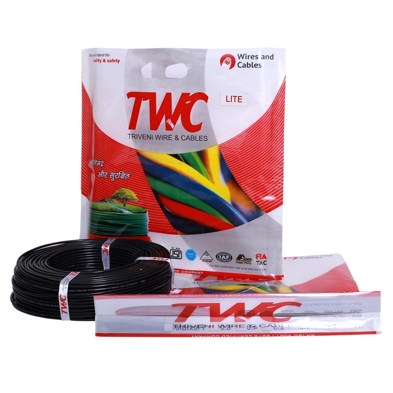 TWC Lite Single Core Electrical Wire Black 90 Meter 075 SQMM PVC electrical insulated copper wire Cable for Domestic Industrial Connection purpose Flame Resistant - Image 2