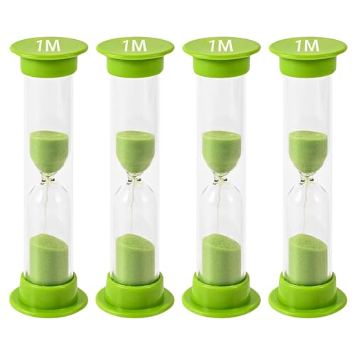 TeacherFav Sand Timer for Kids - 1 Minute Set of 4 Hour Glass - Green Color- Acrylic Covered for Classroom, Home & Kids Room - Image 1