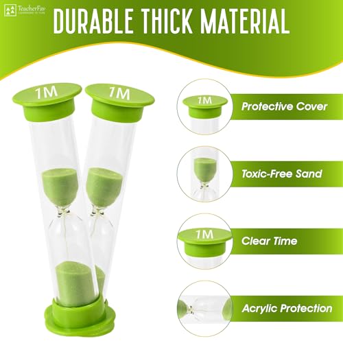 TeacherFav Sand Timer for Kids - 1 Minute Set of 4 Hour Glass - Green Color- Acrylic Covered for Classroom, Home & Kids Room - Image 3
