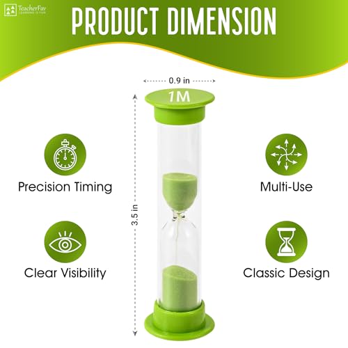 TeacherFav Sand Timer for Kids - 1 Minute Set of 4 Hour Glass - Green Color- Acrylic Covered for Classroom, Home & Kids Room - Image 2