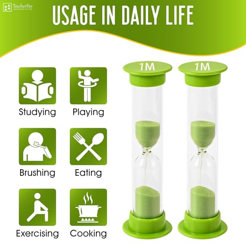 TeacherFav Sand Timer for Kids - 1 Minute Set of 4 Hour Glass - Green Color- Acrylic Covered for Classroom, Home & Kids Room - Image 4