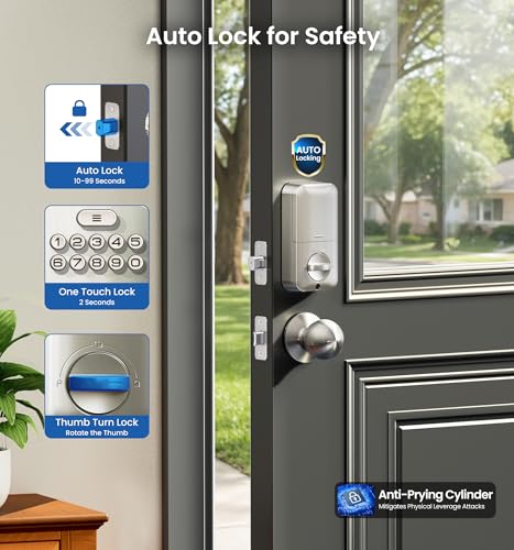Veise Fingerprint Door Lock with 2 Knobs - Keyless Entry Door Lock with Handle, Electronic Keypad Deadbolt, Smart Front Handle Set, Auto-Locking, Waterproof, Easy Installation, Satin Nickel - Image 4
