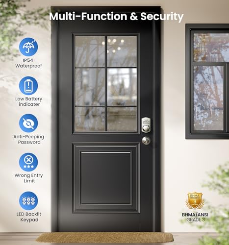 Veise Fingerprint Door Lock with 2 Knobs - Keyless Entry Door Lock with Handle, Electronic Keypad Deadbolt, Smart Front Handle Set, Auto-Locking, Waterproof, Easy Installation, Satin Nickel - Image 5