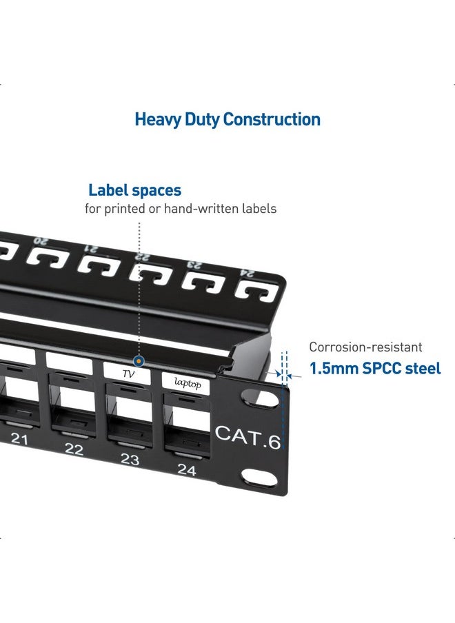Cable Matters Cable Matters Rackmount or Wall Mount 1U 24 Port Keystone Patch Panel with Cable Management and Support Bar (19-inch Blank Patch Panel for Keystone Jacks/Keystone Panel)  - Image 2