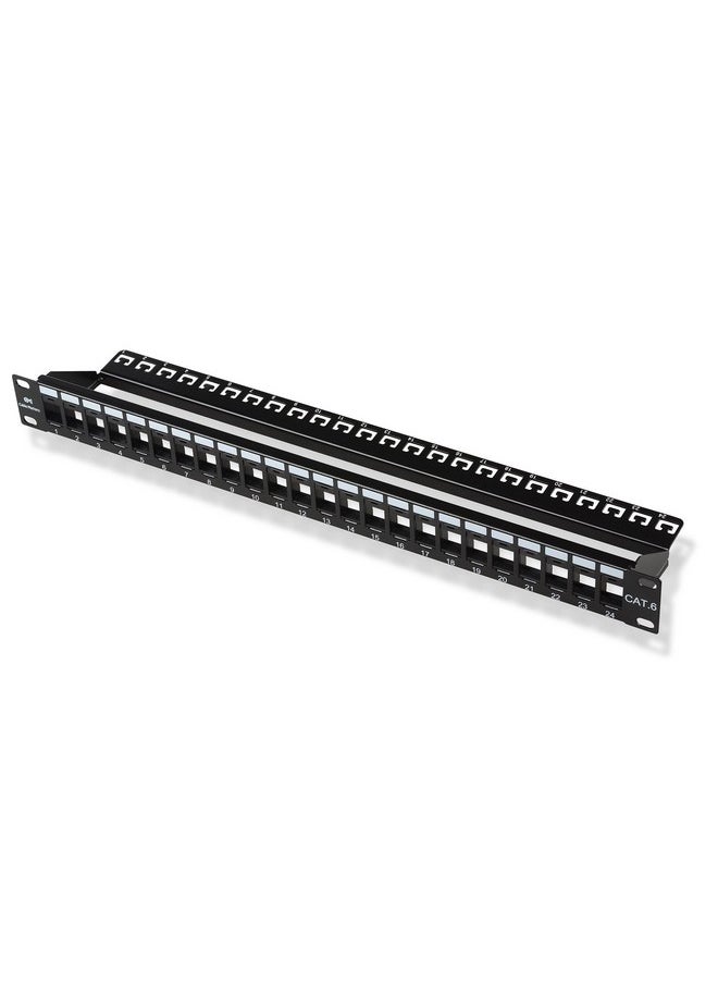 Cable Matters Cable Matters Rackmount or Wall Mount 1U 24 Port Keystone Patch Panel with Cable Management and Support Bar (19-inch Blank Patch Panel for Keystone Jacks/Keystone Panel)  - Image 1