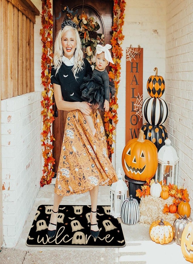 Baccessor Halloween Ghost Doormat Outdoor Outside,Black Funny Ghost Bats Front Door Mat Non Slip Rubber Welcome Entrance Floor Mat for Fall Holiday Indoor Decor 17x29 Inch(Black) - Image 4