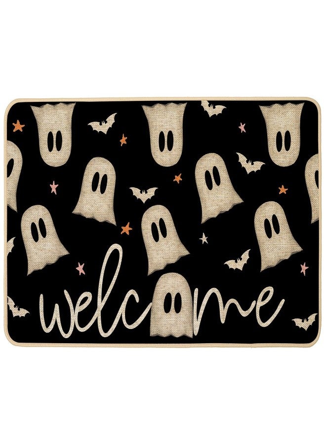Baccessor Halloween Ghost Doormat Outdoor Outside,Black Funny Ghost Bats Front Door Mat Non Slip Rubber Welcome Entrance Floor Mat for Fall Holiday Indoor Decor 17x29 Inch(Black) - Image 1