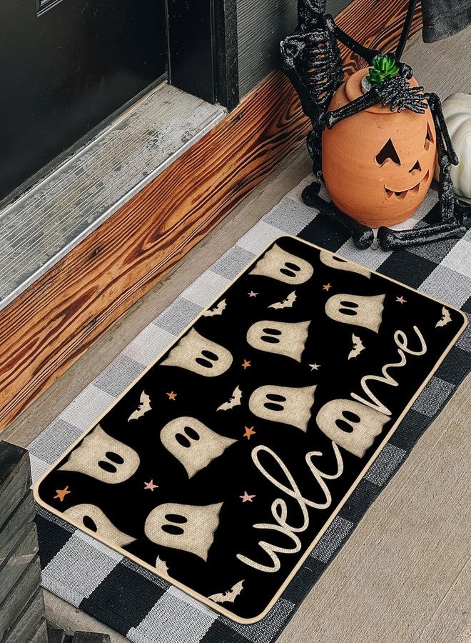 Baccessor Halloween Ghost Doormat Outdoor Outside,Black Funny Ghost Bats Front Door Mat Non Slip Rubber Welcome Entrance Floor Mat for Fall Holiday Indoor Decor 17x29 Inch(Black) - Image 2