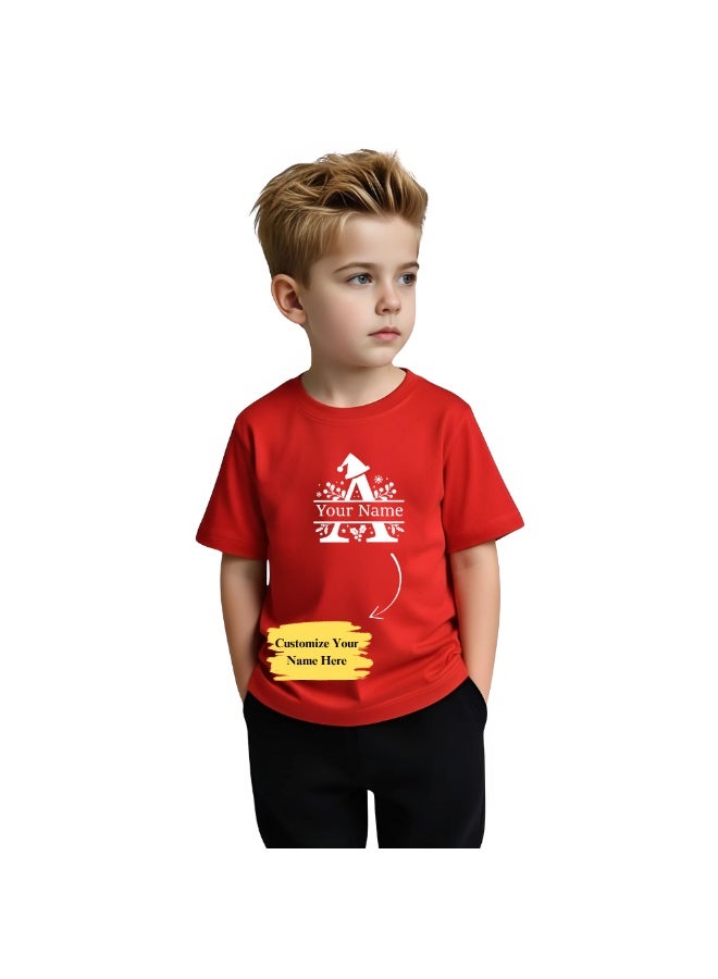 برينت شوب فور مي تي شيرت أحمر مطبوع عليه حروف أبجدية عيد الميلاد مخصصة للأولاد - تي شيرت للأطفال باسم مخصص - هدية احتفالية للعطلات - Image 3