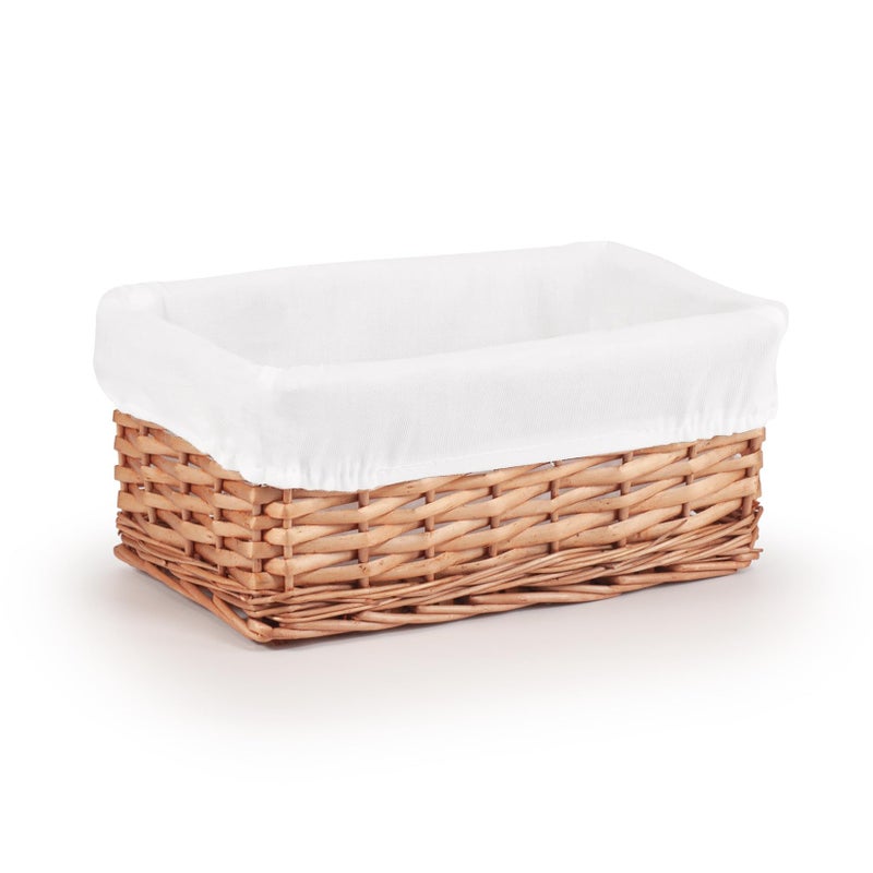 Woodluv Brown Wicker Storage Basket WOff White Cloth Lining Xmas Hamper  Small
