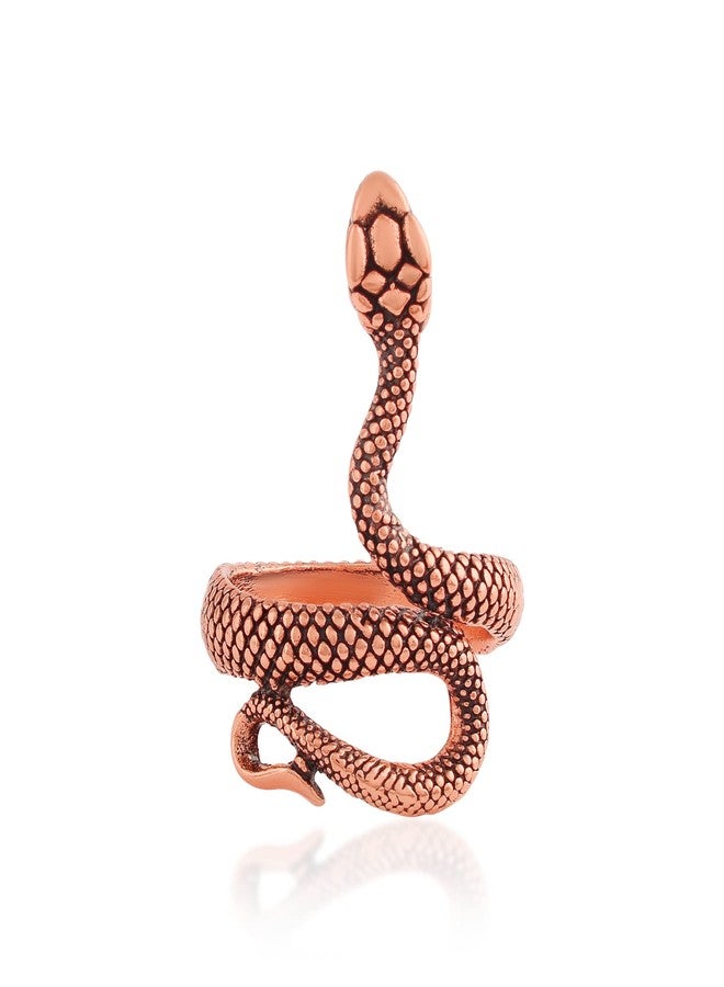 DULCI Brass Metal Copper Finish Adjustable Nagdevta Snake Cobra Shaped Ring Stereoscopic Opening Finger Ring - Image 1