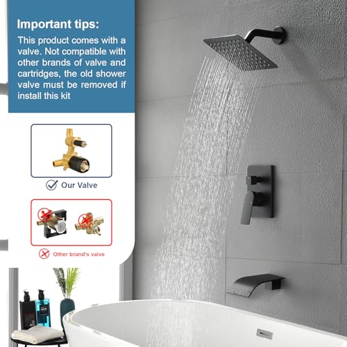 DIFEINI Tub Shower Faucet Combo Set Matte Black Shower Faucet Set with Tub Spout Tub and Shower Valve Trim Kit Shower System All Metal Shower Fixtures Wall Mount - Image 2
