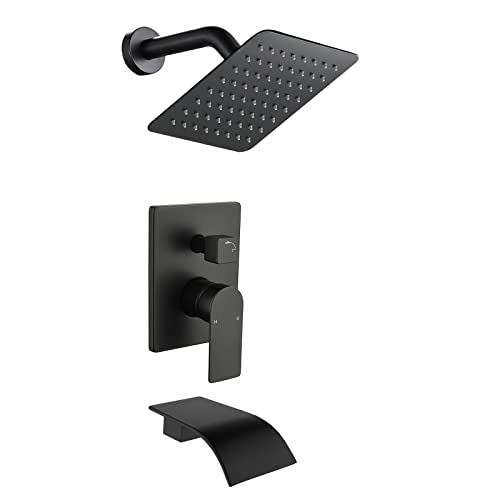 DIFEINI Tub Shower Faucet Combo Set Matte Black Shower Faucet Set with Tub Spout Tub and Shower Valve Trim Kit Shower System All Metal Shower Fixtures Wall Mount - Image 1