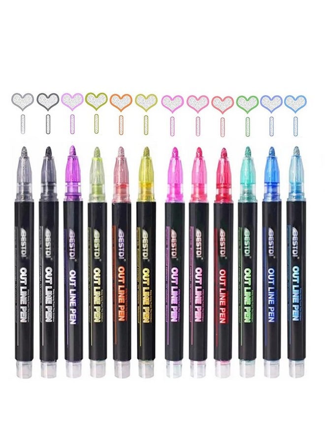 MAITING Shimmer Marker Set,12 Colors Super Squiggles Outline Marker Set, Outline Metallic Markers Glitter Markers Pens For Christmas Card Writing, Birthday Greeting, Painting, Diy Art Crafts  - Image 1