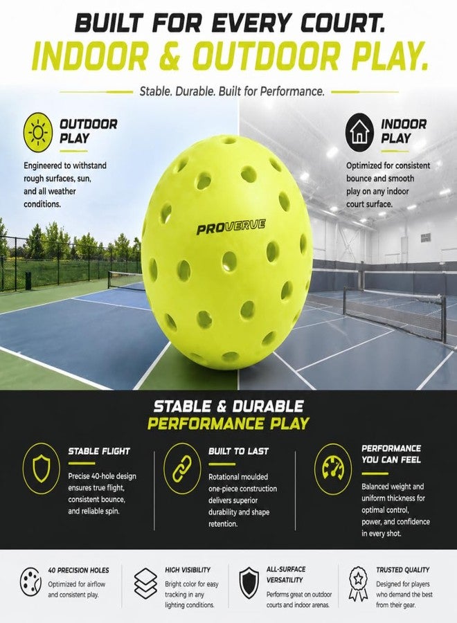 PROVERVE® Pickleball Ball | Seamless Rotational Moulded | True Bounce 40-Hole Design | 1 Piece, Durable High-Performance Ball for All Tournament | Stable Flight Premium Balls (Pack of 3) - Image 5