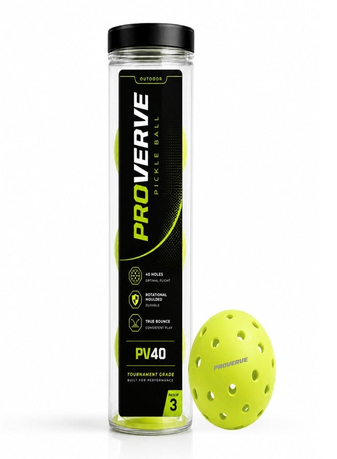 PROVERVE® Pickleball Ball | Seamless Rotational Moulded | True Bounce 40-Hole Design | 1 Piece, Durable High-Performance Ball for All Tournament | Stable Flight Premium Balls (Pack of 3) - Image 1