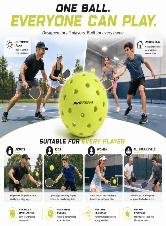 PROVERVE® Pickleball Ball | Seamless Rotational Moulded | True Bounce 40-Hole Design | 1 Piece, Durable High-Performance Ball for All Tournament | Stable Flight Premium Balls (Pack of 3) - Image 3